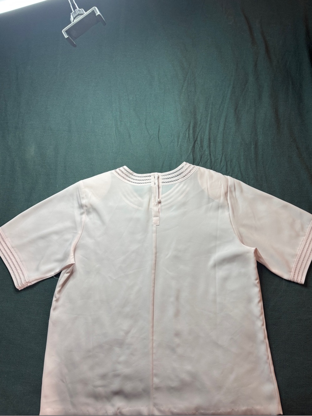 VTG Yves St. Clair Pale Pink Womens Short Sleeve Top with Decorative Neck Trim - Picture 4 of 5